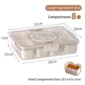 Large 8-compartment ingredient box with clear lid and dimension chart - 8 Compartments