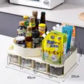 Multi-functional kitchen spice storage organizer rack with rotating tray and four drawers - Seasoning Box Set (Cream)