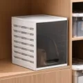 Stackable white wardrobe organizer storage box with a smoky transparent front door - 1 Layer / Brown