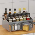 Grey multi-functional kitchen spice organizer rack with seasoning jars and drawers. - Spice Rack Combination (High-grade Grey) / 33cm x 18.8cm x 16.8cm