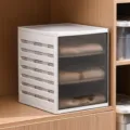 Stackable plastic clothes organizer box with translucent grey drawers for wardrobe - 3-Layer / Brown