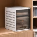 White plastic foldable clothes organizer box for wardrobe storage with translucent front - 6 Layers / Brown