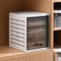 Space-saving white closet clothes organizer with a transparent grey drawer for shirts - 8-Layer / Brown