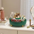 Elegant green rotating cosmetic storage tray with gold feet for vanity organization - Malachite green