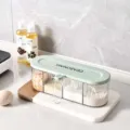 Modern 4-compartment seasoning box with light green lid for kitchen spice storage - Countertop (Without Support)