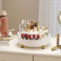 Luxury rotating white makeup organizer with gold feet and multiple compartments - Pearl White