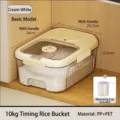 Conteneur à riz hermétique blanc crème 5kg avec minuterie et tasse à mesurer de cuisine - 10 Jin (5kg) / Blanc Crème (5kg)