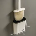 Compact wall-mounted silicone toilet brush set with 9x4.5x10cm holder dimensions - Wall-Mounted / Cream White