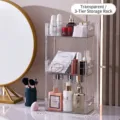Modern transparent 3-tier acrylic cosmetic organizer rack for vanity desk storage - Triple Layer / 24x14.5x48cm