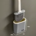 Modern wall-mounted grey silicone toilet brush set with holder and compact dimensions - Wall-Mounted / Gentleman Grey