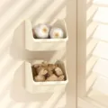 Boîte de rangement murale de cuisine couleur crème pour organiser le gingembre et l'ail - 2 Pièces/Ensemble / Crème
