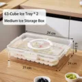 Medium transparent airtight ice cube storage box with two 63-grid trays and lid - Medium (63 Slots * 2) / 126 Slots Pack (31x24x6.5cm) / Cream White
