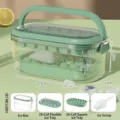 Portable green ice cube mold set with storage box, two different trays and white ice scoop - Ice Tray Set (28+26 Cells Soft) / Includes Ice Scoop / Green