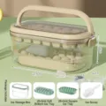 Large capacity portable ice cube mold set with storage box and scoop in mint green. - Ice Tray Set (28+26 Cells Soft) / Includes Ice Scoop / Beige