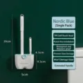 Nordic blue wall-mounted toilet brush with TPR soft head and long handle for bathroom - Long Handle Silicone Toilet Brush Set / Nordic Blue