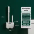 Wall-mounted grey and white toilet brush with TPR soft head and long handle for bathroom - Long Handle Silicone Toilet Brush Set / Simple Grey