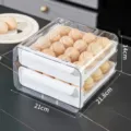 32-grid 2-layer transparent PET drawer egg storage box for refrigerator 21.8x21x14cm - Double Layer Drawer Egg Box / White