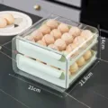 Double-layer 32-grid egg storage box in transparent PET with mint green drawers for fridge - Double Layer Drawer Egg Box / Light Green