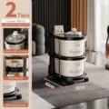 2-tier cream white storage cart with wheels, 28x42x39cm compact trolley for home use - 2 Tiers / Black + Beige