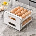 2-layer drawer-style transparent egg storage box with 32 grids for refrigerator - Upgraded Style Egg Box / White