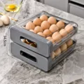Double-layer 32-slot transparent PET egg storage drawer with dimensions 21x22.5x14.5cm - Upgraded Style Egg Box / Gray