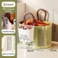 Grand panier à linge pliable vert avec petit panier suspendu blanc et dimensions claires - Vert