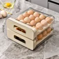 32-grid double-layer egg storage box with clear PET drawers and dimensions, 21x22.5x14.5cm - Upgraded Style Egg Box / Cream