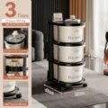 Creamy white 3-tier rolling storage cart with drawers for bedroom and home storage - Triple Layer / Black + Beige