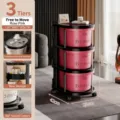 3-tier pink mobile storage trolley with drawers and wheels, 28x42x59cm dimensions - Triple Layer / Red + Black