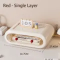 Single layer cream desktop storage drawer with red knobs and clear window design - 1 Layer / Red