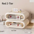 Cream two-tier desktop drawer organizer with red handles for office and school supplies - 2-Tier / Red