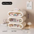 3-layer off-white desktop drawer organizer with transparent windows and red handle accents - 3-Layer / Red