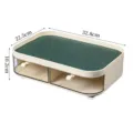 Cream desktop storage box with green mat and two drawers, 32.8x22.5x10.2cm. - 1 Layer / Dark Green