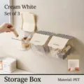 3-pack cream white wall-mounted flip-top storage boxes made of durable PET material - 3-Piece Set / Cream White