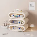 Cream-colored 3-layer desktop storage box with blue handle knobs and transparent drawers - 3-Layer / Blue