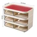 Cream three-tier desktop storage drawer unit with red top, 32.8x22.5x26cm size - 3-Layer / Burgundy