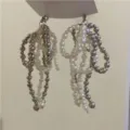 Korean style white faux pearl and silver metallic bead tassel shoe charms for sneakers. - R5440 Beaded Tassel Bow / One Pair