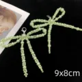 Handmade light green pearl bow shoe charms for sneakers with silver lobster clasps - R5092 Green Woven Bow / 1 Pair (9x8cm)