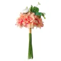 Gedetailleerde weergave van een kunstmatig dahlia bruidsboeket met zachte roze bloembladen - 35cm / Roze Omrand