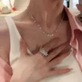 Elegante set di anello a stella in argento e collana di zirconi per donne raffinate - Collana Retrattile a Goccia d'Acqua (R1495) / Argento