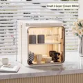 Estante para tazas pequeño de 2 niveles blanco crema con puerta magnética transparente - Pequeño 2 Capas / 26x25x28cm / Blanco Crema