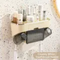 Crèmewitte wandmontage tandenborstelhouder met mondspoelbekers en handige opbergplank - Zonder Tandpasta Dispenser / Crèmewit