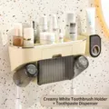 Multifunctionele roomwitte wandgemonteerde tandenborstelhouder met tandpastadispenser - Met Tandpasta Dispenser / Crèmewit