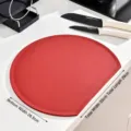 Large red D-shaped plastic kitchen cutting board with 35cm width dimension indicated - L / 35x29cm / Red