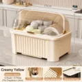 Large cream yellow dish drying rack with transparent dustproof lid and drainage tray - XL / Creamy Yellow