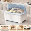 Extra large Lake Blue kitchen dish drying rack with lid, drain tray, and holder - XL / Lake Blue