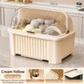 Extra large cream yellow kitchen dish drying rack with transparent lid and water tray - Extra Large / Creamy Yellow