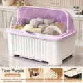 Extra large taro purple kitchen dish drying rack with transparent cover and drip tray - Huge Size / Taro Purple
