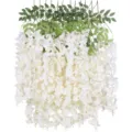 12 künstliche weiße Blauregen-Hängeblumen ideal für Hochzeit und elegante Heimdekoration - 12 Stück / Weiß