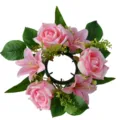 Elegante corona di rose e gigli artificiali rosa per la decorazione del candeliere - Ghirlanda Piccola Rosa-Bianco 22cm